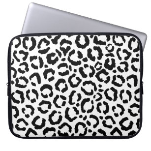 Modern Black White Leopard Animal Print Pattern Laptop Sleeve