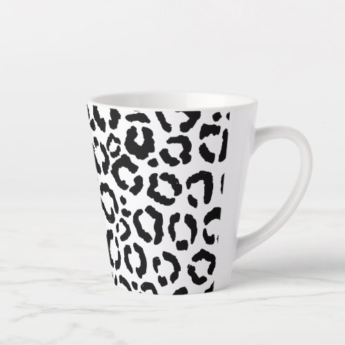 Modern Black White Leopard Animal Print Pattern Latte Mug