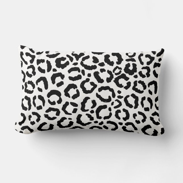 Modern Black White Leopard Animal Print Pattern Lumbar Pillow (Front)