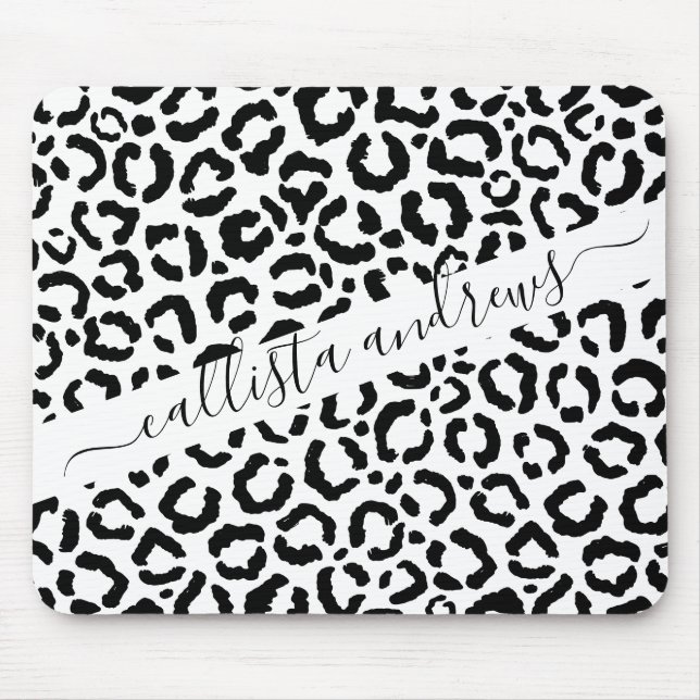 Modern Black White Leopard Animal Print Pattern Mouse Pad (Front)