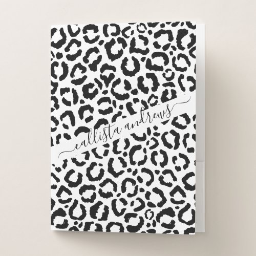 Modern Black White Leopard Animal Print Pattern Pocket Folder