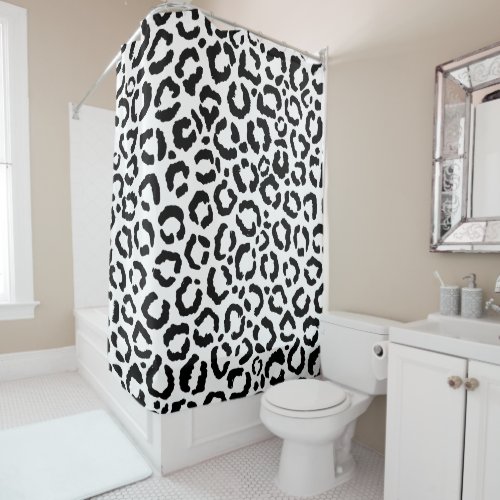 Modern Black White Leopard Animal Print Pattern Shower Curtain