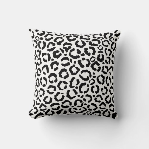 Modern Black White Leopard Animal Print Pattern Throw Pillow