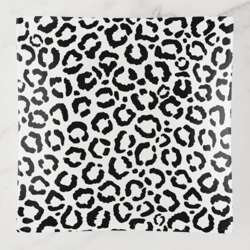 Modern Black White Leopard Animal Print Pattern Trinket Tray