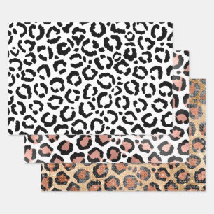 Modern Black White Leopard Animal Print Pattern Wrapping Paper Sheets