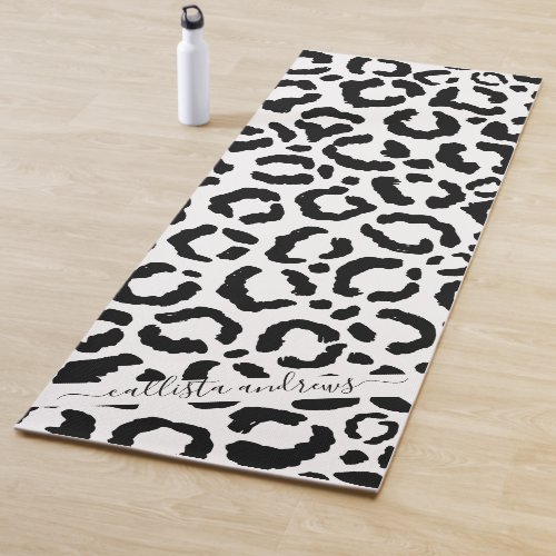 Modern Black White Leopard Animal Print Pattern Yoga Mat