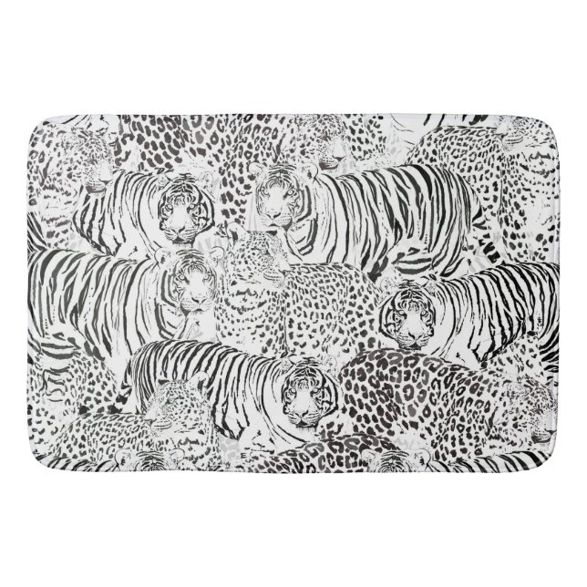 Modern Black White Leopard Tiger Animals Bath Mat (Front)
