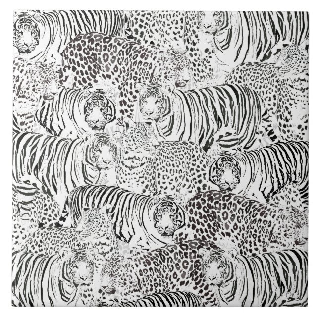 Modern Black White Leopard Tiger Animals Ceramic Tile (Front)