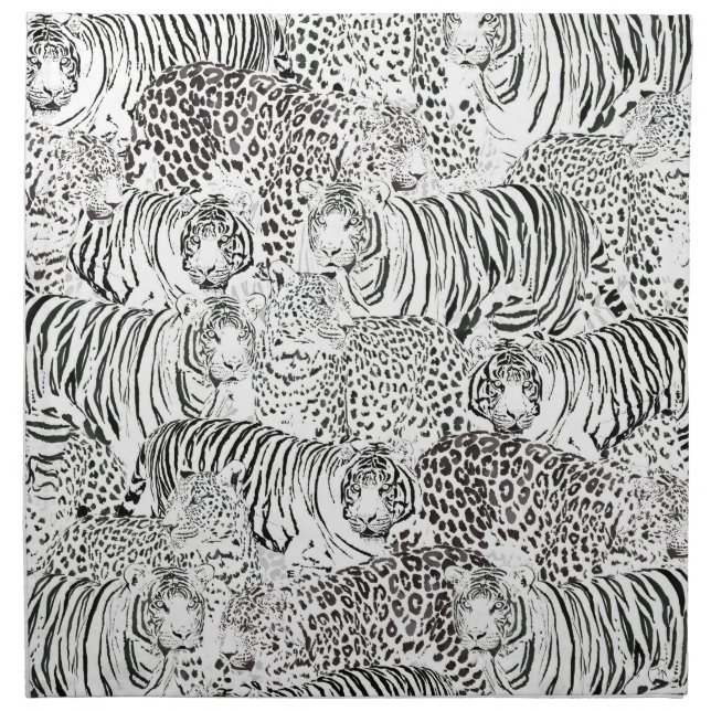 Modern Black White Leopard Tiger Animals Cloth Napkin (Front)