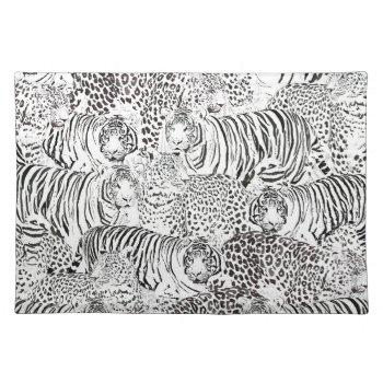Modern Black White Leopard Tiger Animals Cloth Placemat by NdesignTrend at Zazzle