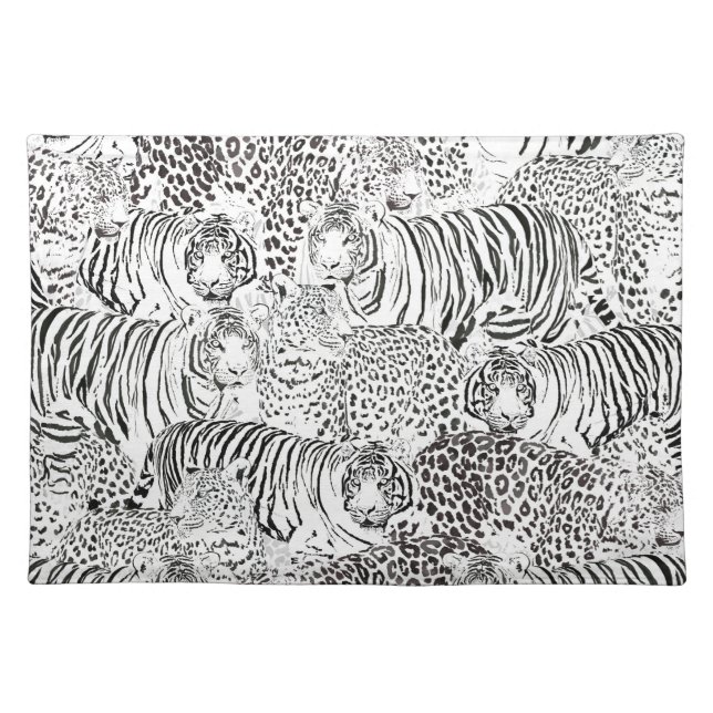 Modern Black White Leopard Tiger Animals Cloth Placemat (Front)