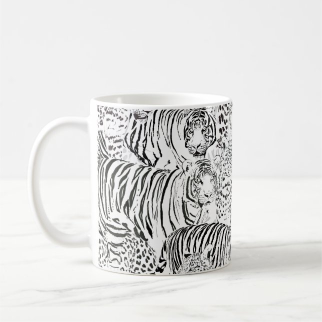 Modern Black White Leopard Tiger Animals Coffee Mug (Left)
