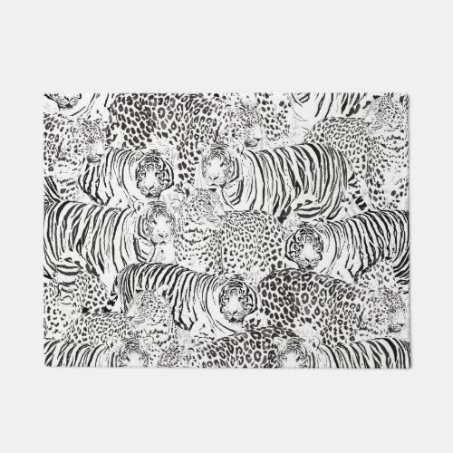 Modern Black White Leopard Tiger Animals Doormat