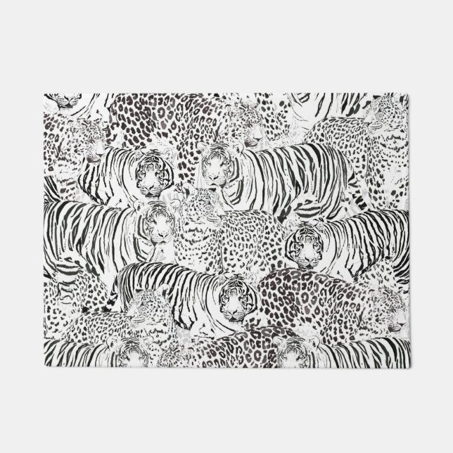 Modern Black White Leopard Tiger Animals Doormat (Front)