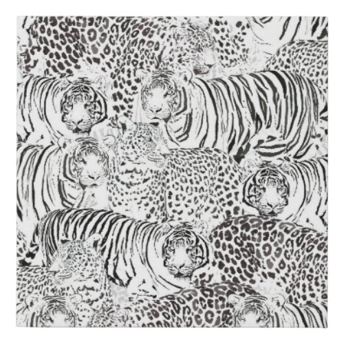 Modern Black White Leopard Tiger Animals Faux Canvas Print