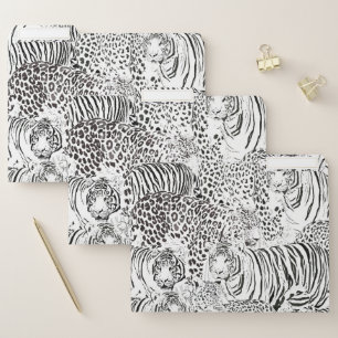 Modern Black White Leopard Tiger Animals File Folder