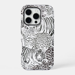 Modern Black White Leopard Tiger Animals iPhone 16 Pro Case