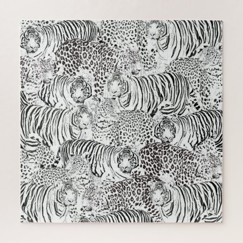 Modern Black White Leopard Tiger Animals Jigsaw Puzzle