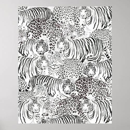 Modern Black White Leopard Tiger Animals Poster