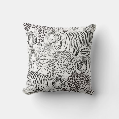 Modern Black White Leopard Tiger Animals Throw Pillow