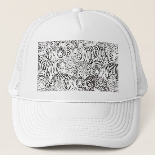 Modern Black White Leopard Tiger Animals Trucker Hat