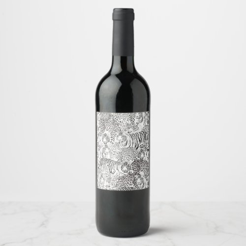Modern Black White Leopard Tiger Animals Wine Label