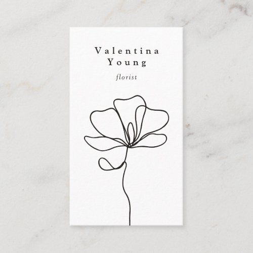 Modern black white line art floral drawing elegant business card