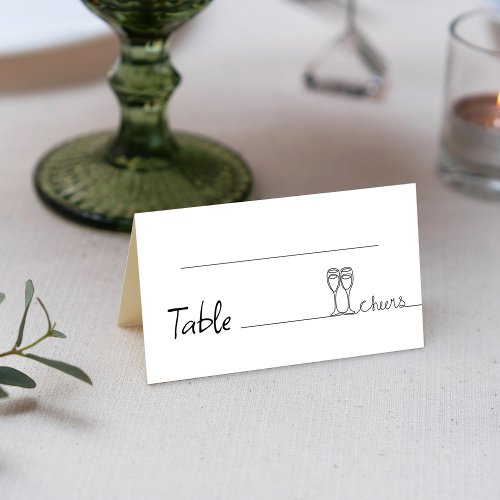 Modern Black  White Line Art Simple Wedding  Place Card