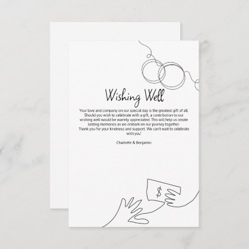 Modern Black  White Line Art Wedding Wishing Well Enclosure Card