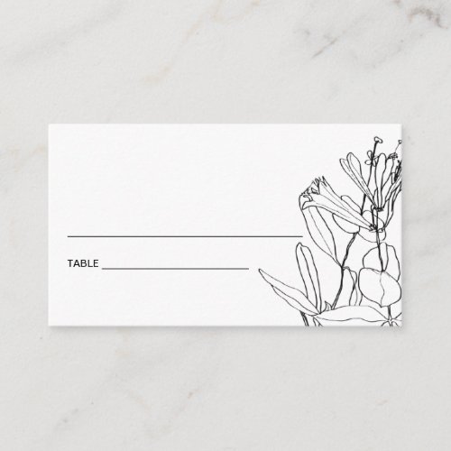 MODERN BLACK WHITE LINE DRAWING FLORAL PLACE CARDS