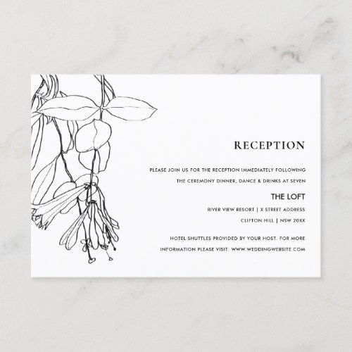 MODERN BLACK WHITE LINE DRAWING FLORAL RECEPTION ENCLOSURE CARD