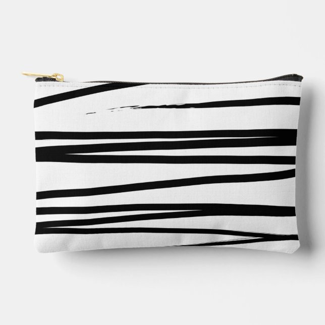Modern Black & White Lines Abstract Art  Accessory Pouch (Front)