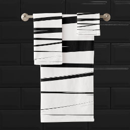 Modern Black &amp; White Lines Abstract Art  Bath Towel Set