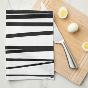 Modern Black & White Lines Abstract Art Kitchen Towel