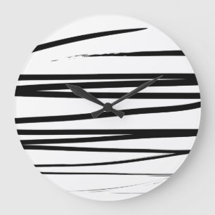 Modern Black & White Lines Abstract Art Large Clock