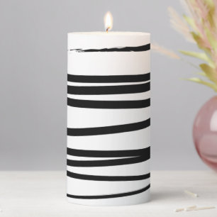 Modern Black & White Lines Abstract Art Pillar Candle