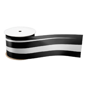 Modern Black & White Lines Abstract Art Satin Ribbon