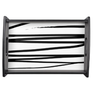 Modern Black & White Lines Abstract Art Serving Tray