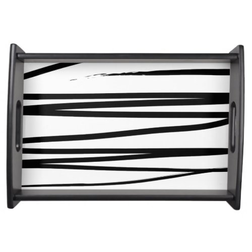Modern Black  White Lines Abstract Art   Serving Tray