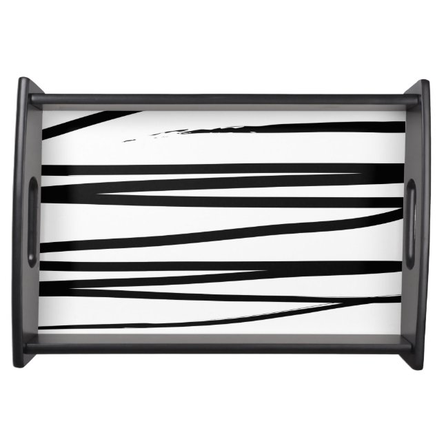 Modern Black & White Lines Abstract Art   Serving Tray (Front)
