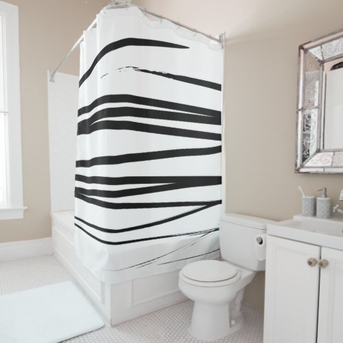 Modern Black  White Lines Abstract Art  Shower Curtain