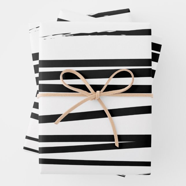 Modern Black & White Lines Abstract Art  Wrapping Paper Sheets (In situ)