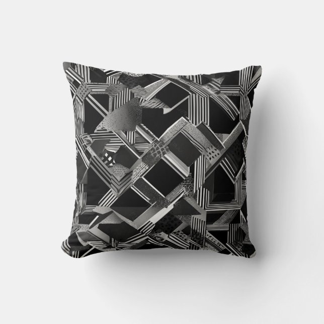 Modern Black & White Lines Abstract Throw Pillow (Front)