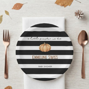 Modern Black & White Little Pumpkin Baby Shower Paper Plates