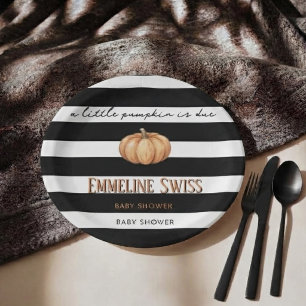 Modern Black & White Little Pumpkin Baby Shower Paper Plates