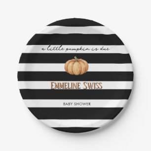 Modern Black & White Little Pumpkin Baby Shower Paper Plates