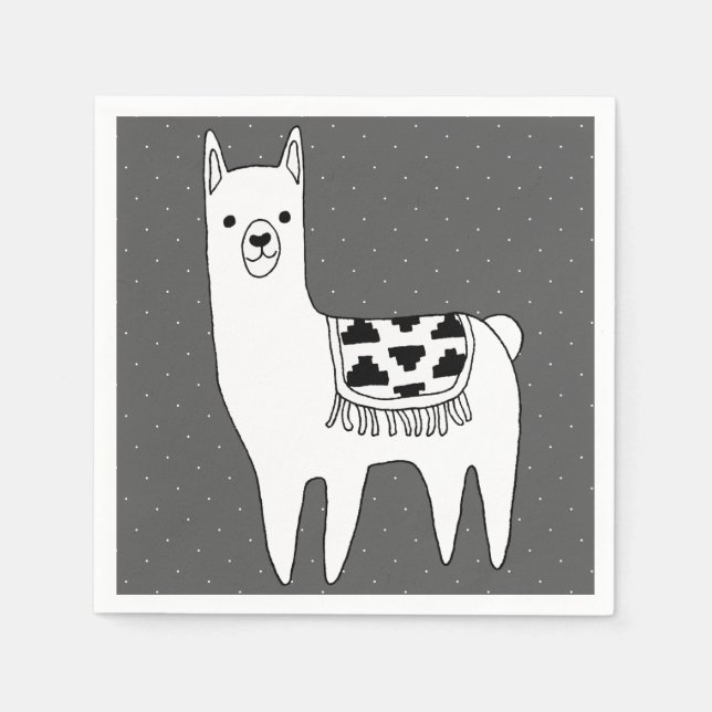 Modern Black & White Llama Sketch Napkins (Front)