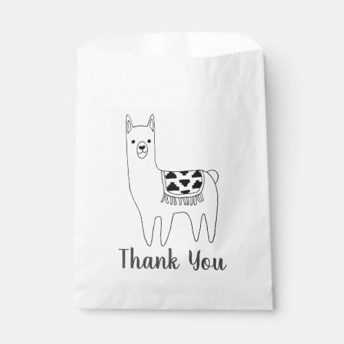 Modern Black  White Llama Sketch Thank You Favor Bag