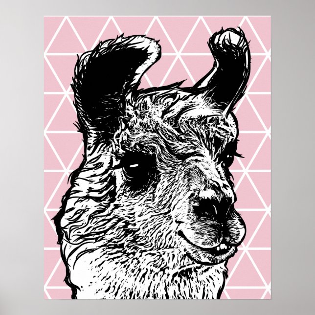 Modern Black & White Llama & Triangles Poster (Front)