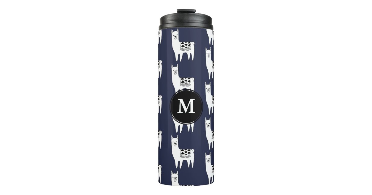 Modern Black & White Llamas with Initial Thermal Tumbler | Zazzle